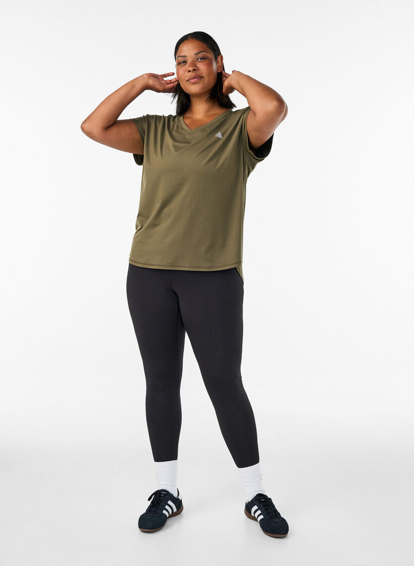 Kurzarm Trainingsshirt mit V-Ausschnitt, Gr&uuml;n, Model image number 1