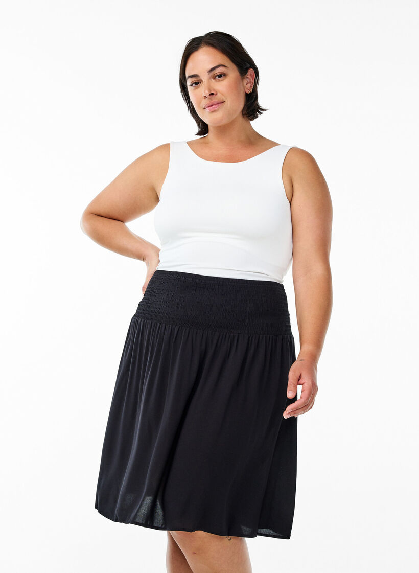 FLASH – Kurzer Rock mit Smokbund, Schwarz, Model image number 0