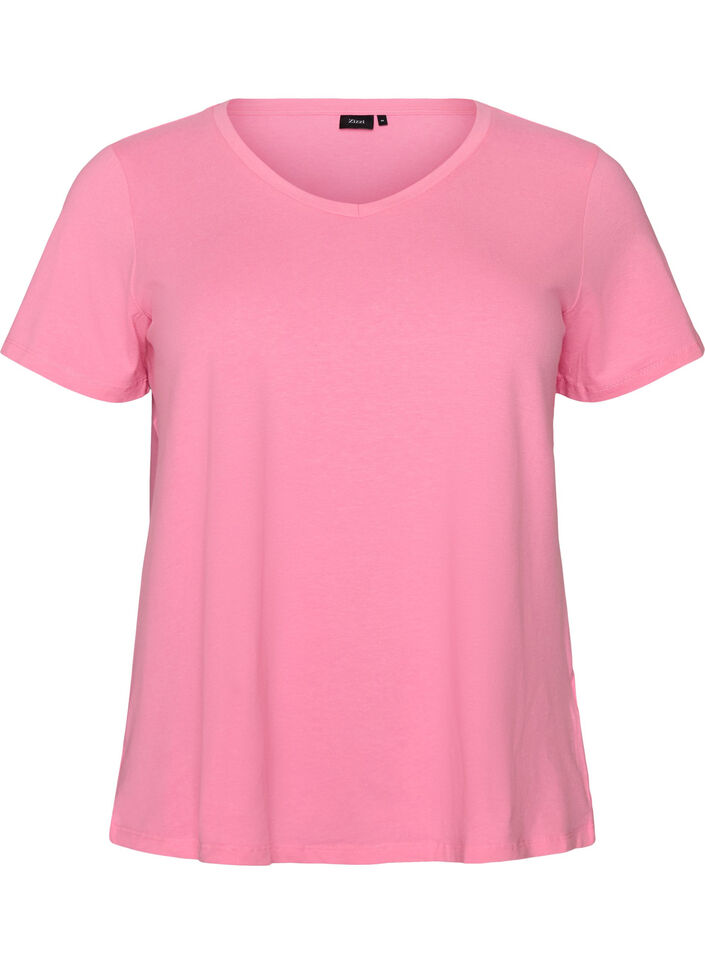 Einfarbiges basic T-Shirt aus Baumwolle, Pink, Packshot image number 0