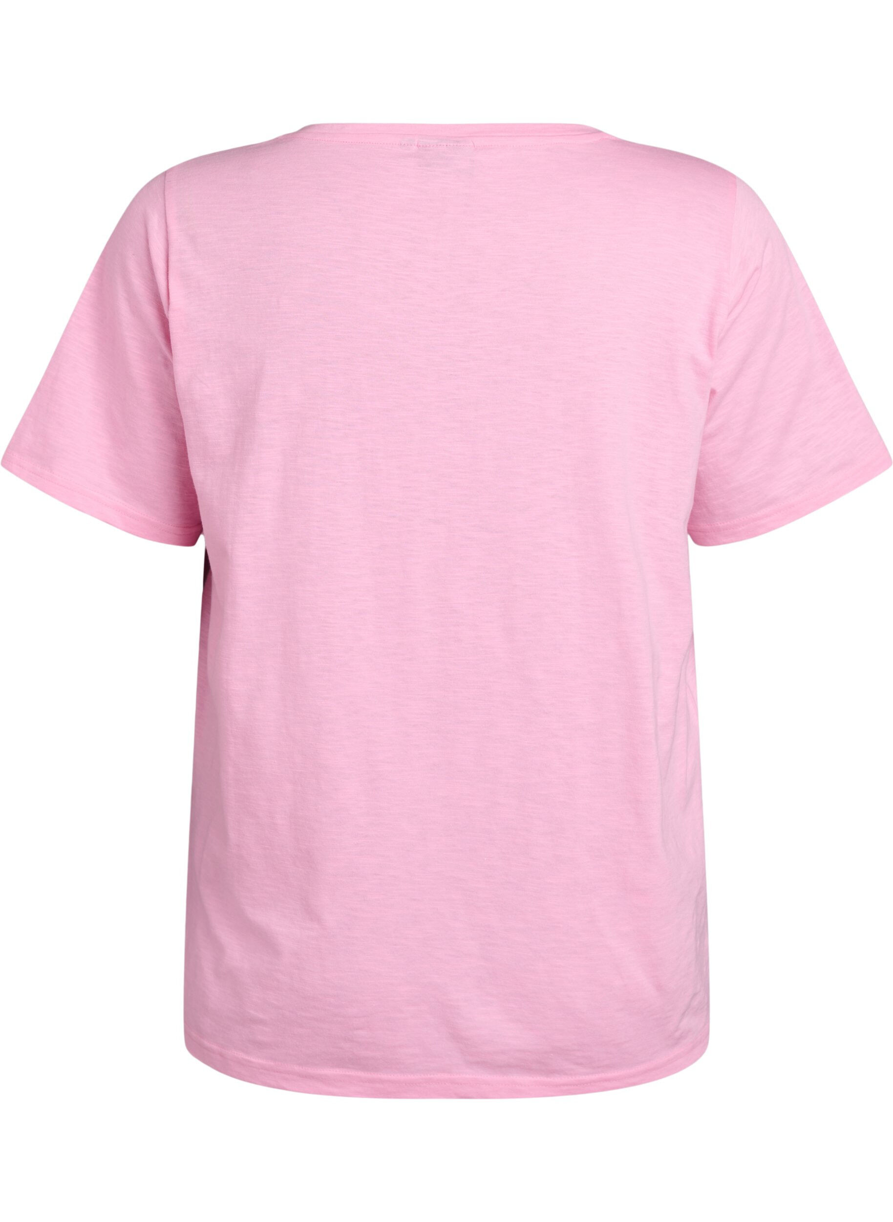 Zizzi Kurz&auml;rmliges Basic-T-Shirt mit V-Ausschnitt, Pink, Packshot image number 1