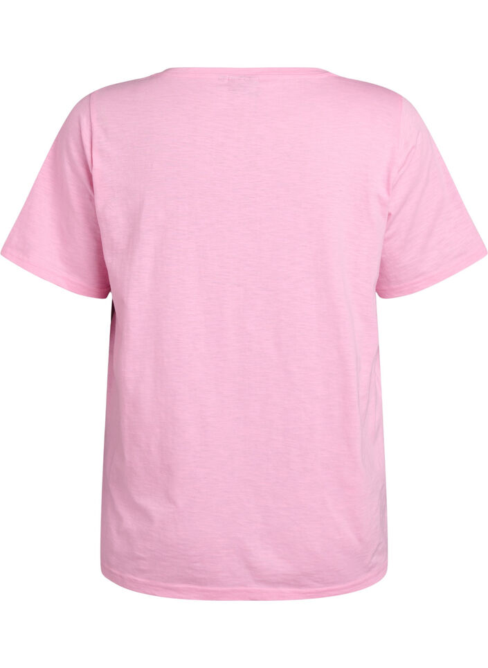 Kurz&auml;rmliges Basic-T-Shirt mit V-Ausschnitt, Pink, Packshot image number 1