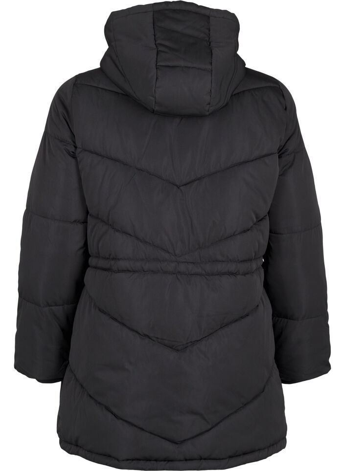 Mittellange Pufferjacke mit Kapuze, Black, Packshot image number 1