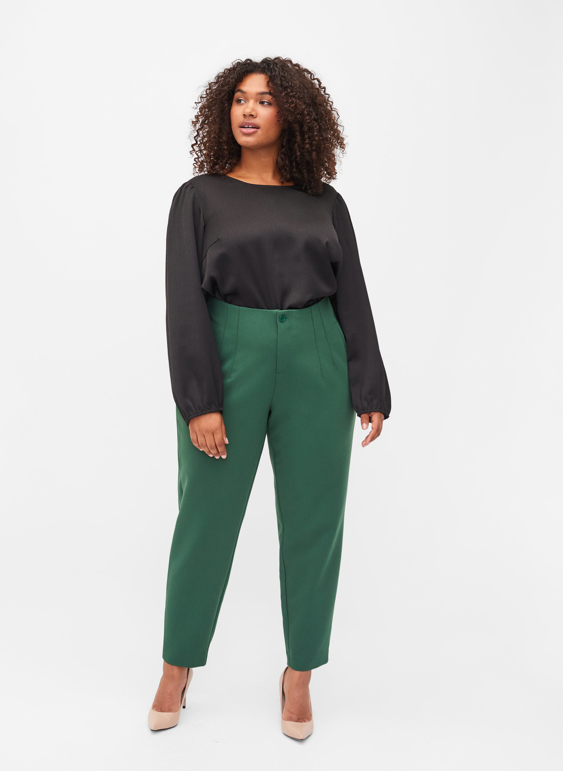 Zizzi Lang&auml;rmelige Bluse mit Rundhalsausschnitt, Black, Model image number 3