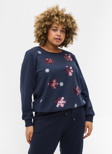 Weihnachts-Sweatshirt, Night Sky Snow, Model image number 0
