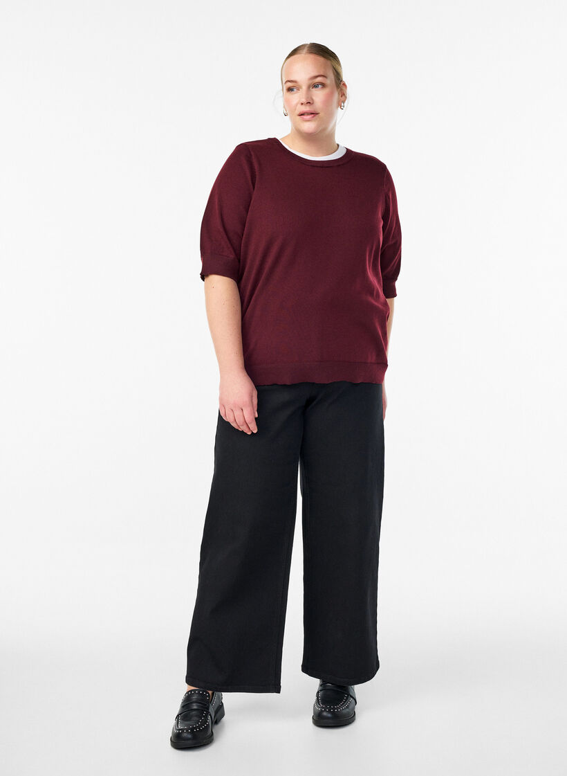Fein gestrickte Bluse mit kurzen &Auml;rmeln, Rot, Model image number 1