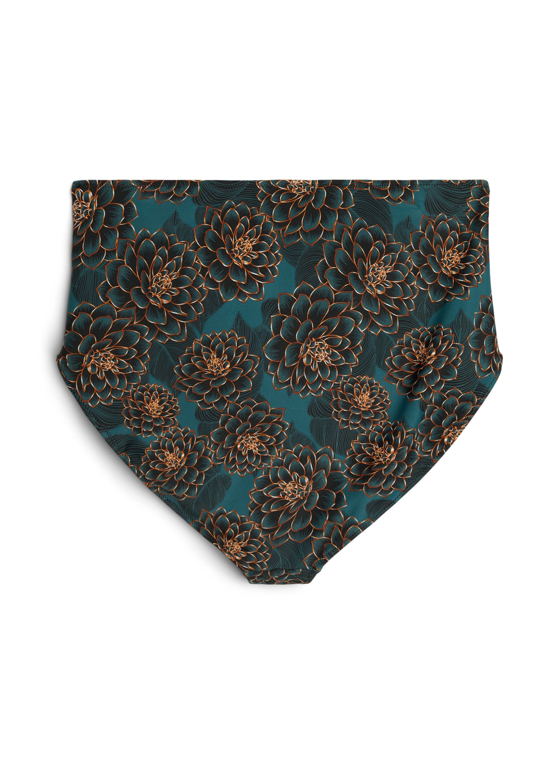 Zizzi Bikini-Slip mit Print und hoher Taille, Petrol, Packshot image number 1