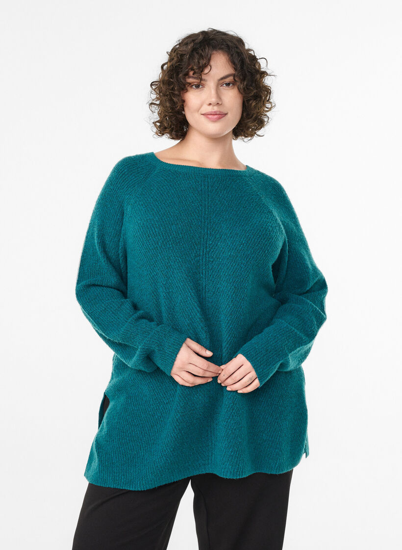 Strickpullover mit diagonalem Muster und Raglan&auml;rmeln, Gr&uuml;n, Model image number 0