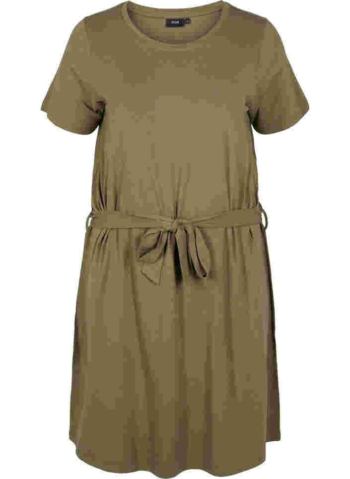 Kurzarm Kleid mit Taillengürtel, Dusty Olive, Packshot image number 0