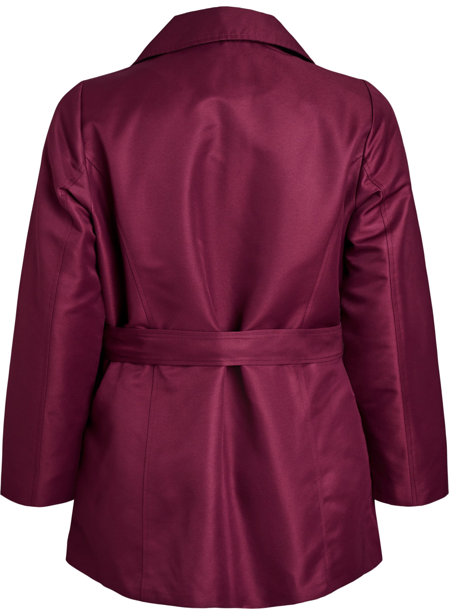 Zizzi Kurzer Trenchcoat mit G&uuml;rtel, Dunkles Bordeaux, Packshot image number 1