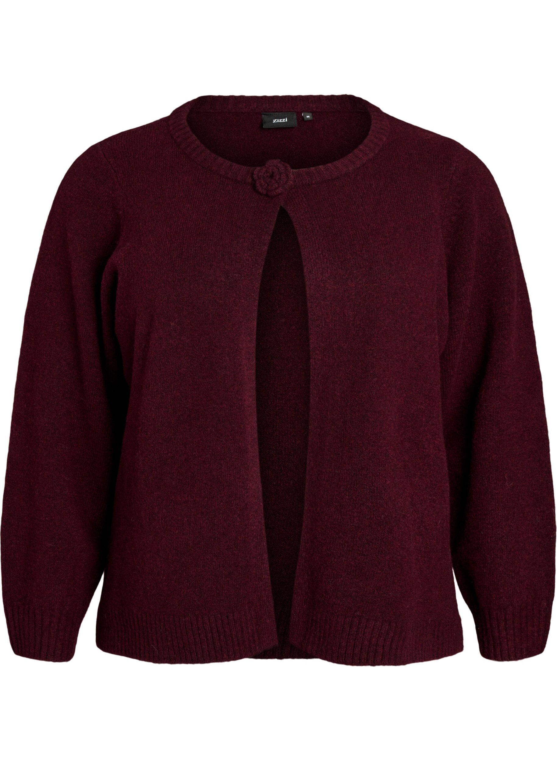 ZizziStrickjacke mit Bl&uuml;tendetail, Dunkles Bordeaux, Packshot image number 0