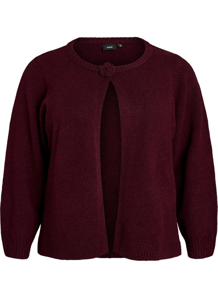 Strickjacke mit Bl&uuml;tendetail, Dunkles Bordeaux, Packshot image number 0