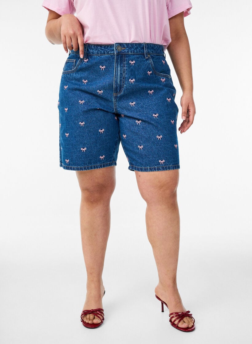 Bestickte Denimshorts, Blau, Model image number 3