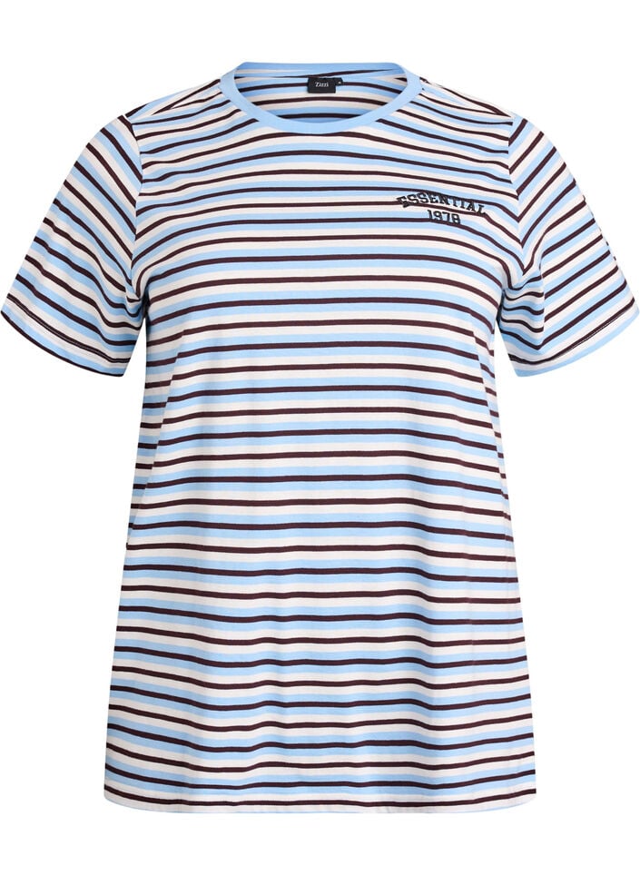 T-Shirt aus Baumwolle mit Streifen, Blau, Packshot image number 0