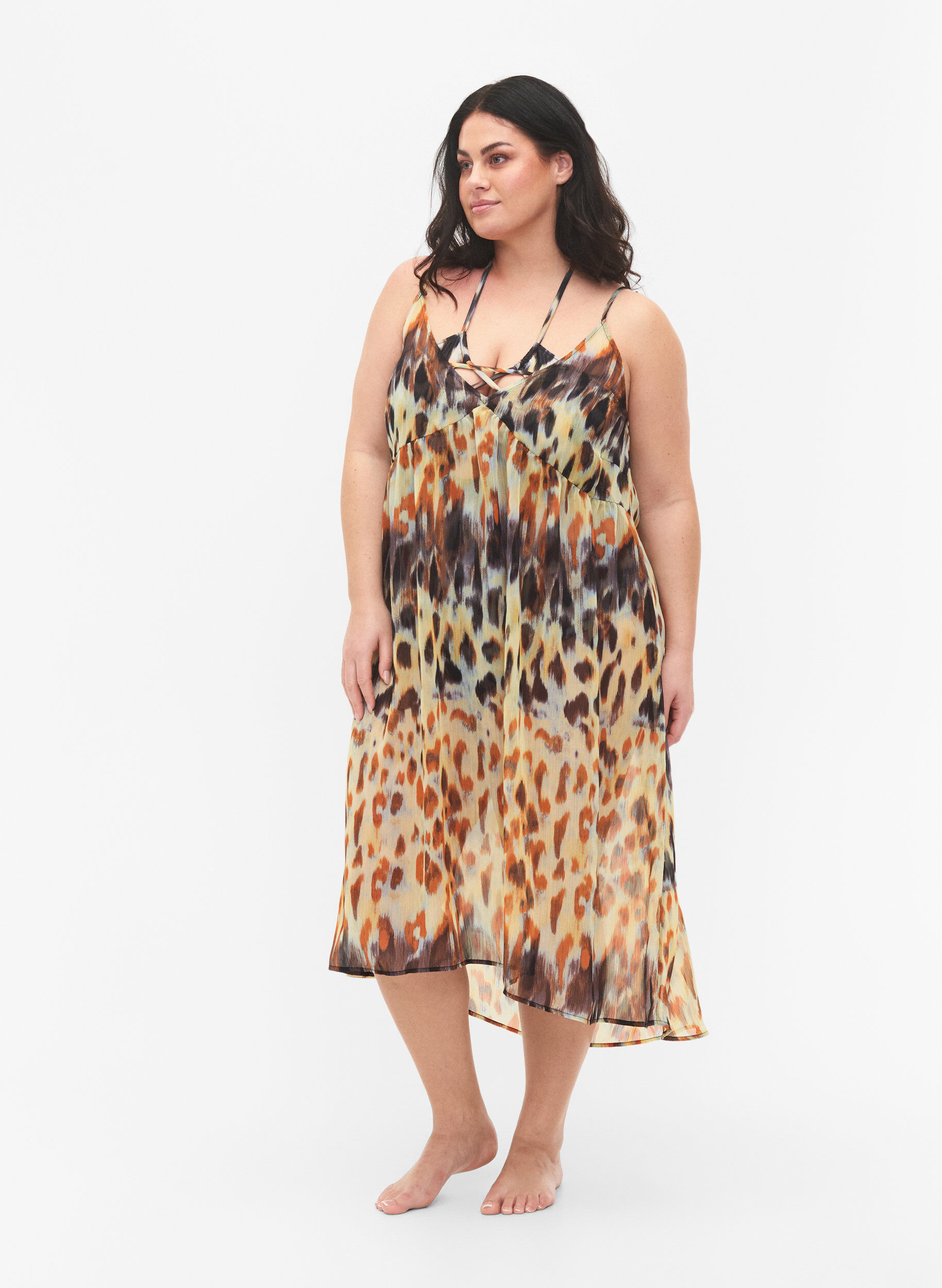 Zizzi Strandkleid mit Leopardenmuster und Tr&auml;ger, Abstract Leopard, Model image number 0