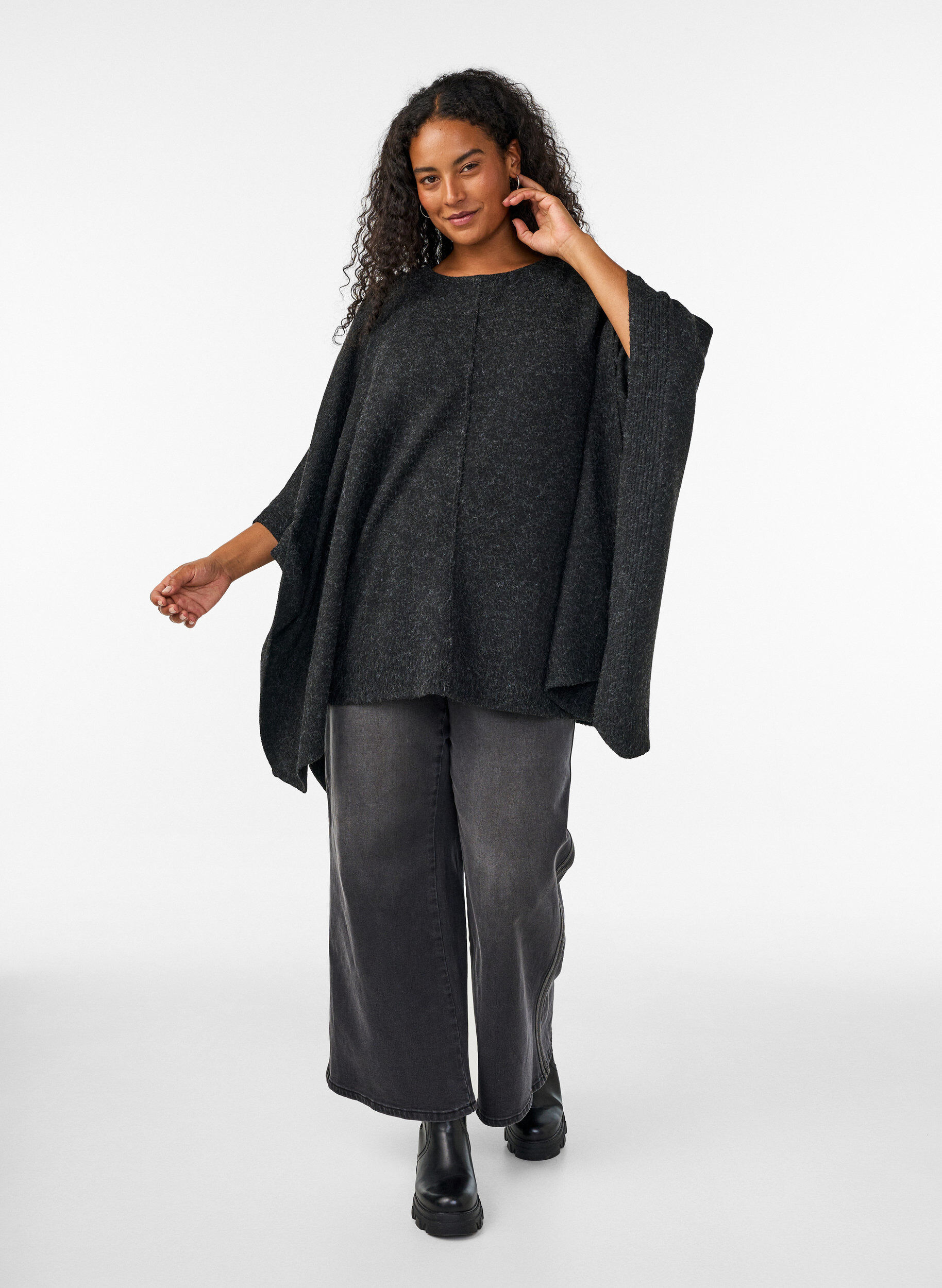 ZizziStrickponcho mit Rundhalsausschnitt, Grau, Model image number 1