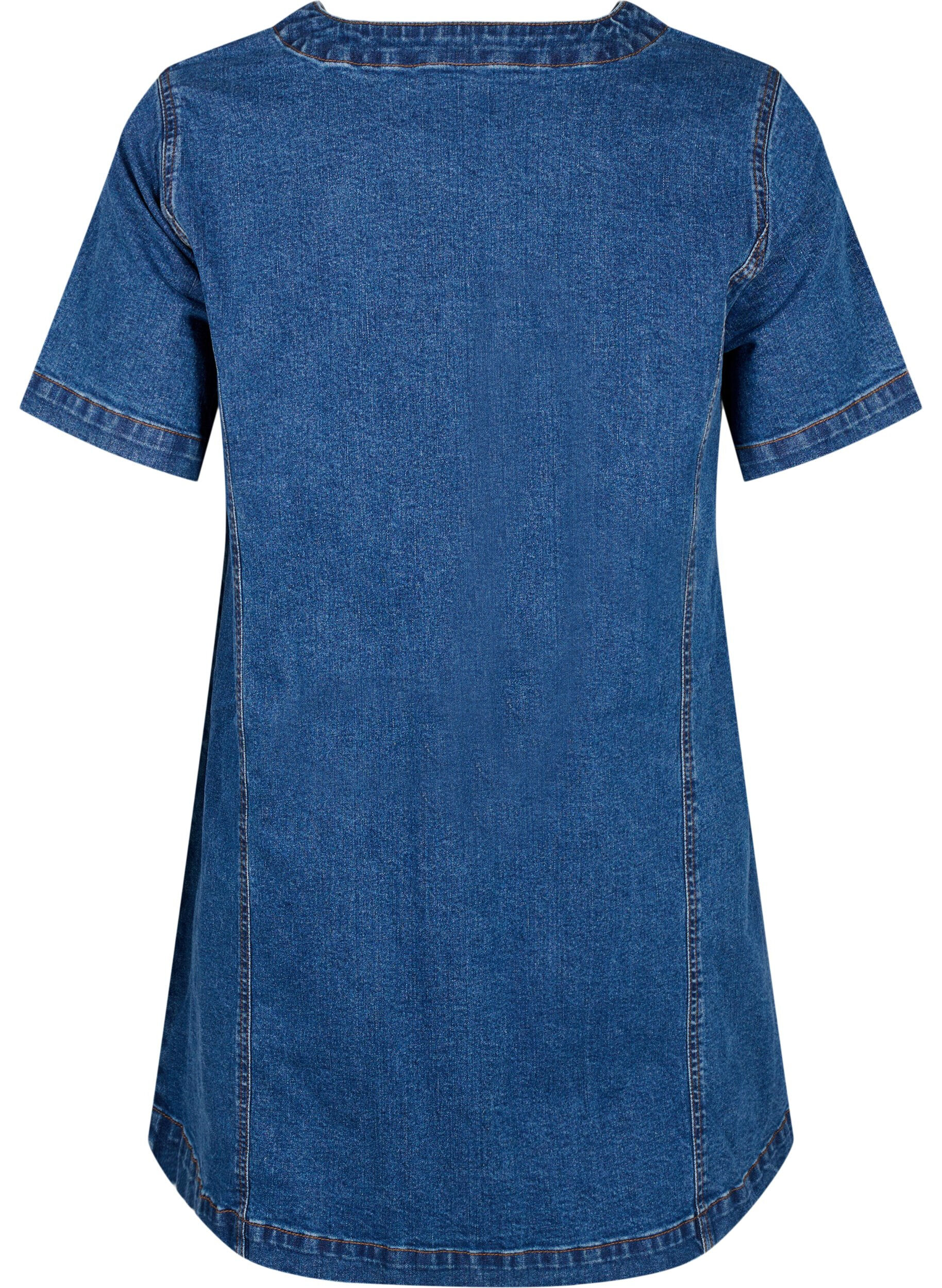 Zizzi Kurzes Jeanskleid mit V-Ausschnitt, Blau, Packshot image number 1