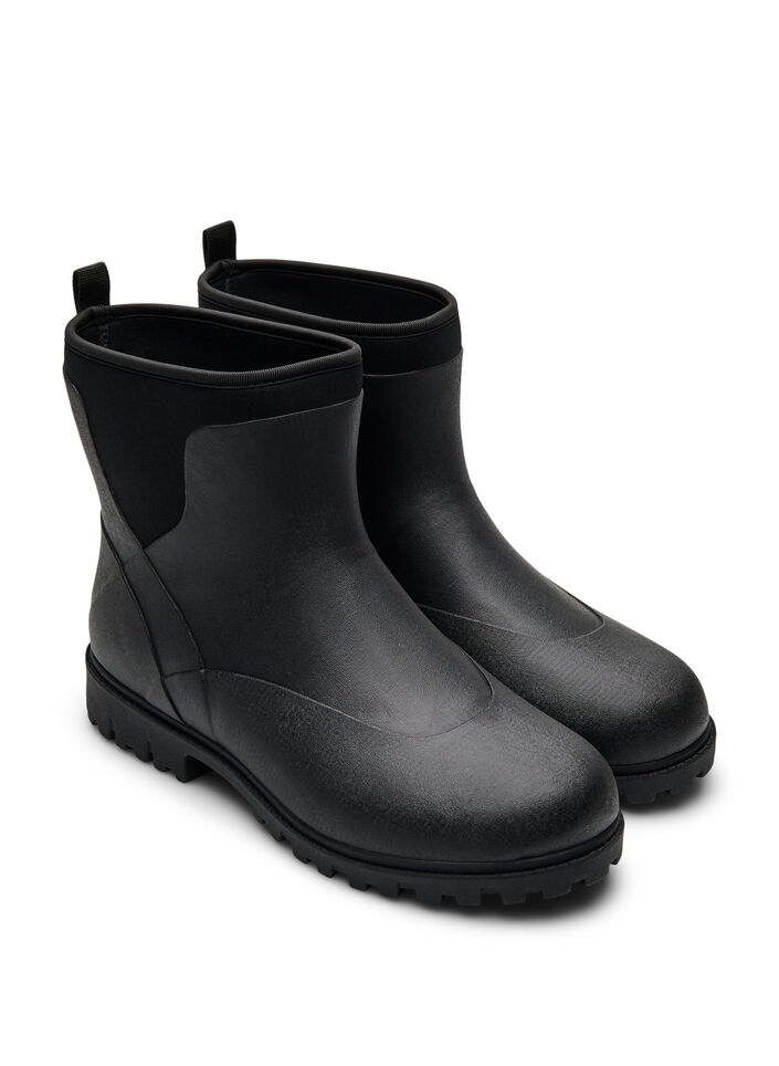 Kurze Stiefel mit weitem Schaft aus elastischem Neopren, Black, Packshot image number 1