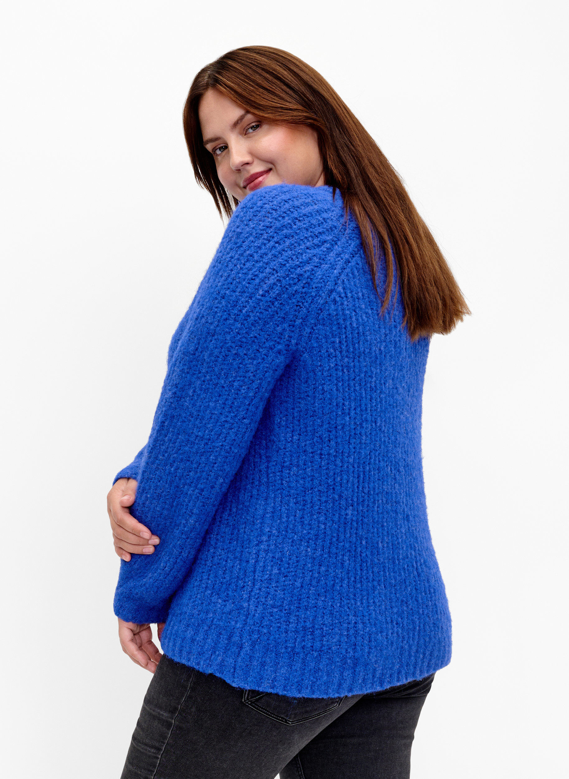 Zizzi Gestrickter Pullover mit Wolle und Raglan&auml;rmeln, Princess Blue, Model image number 1