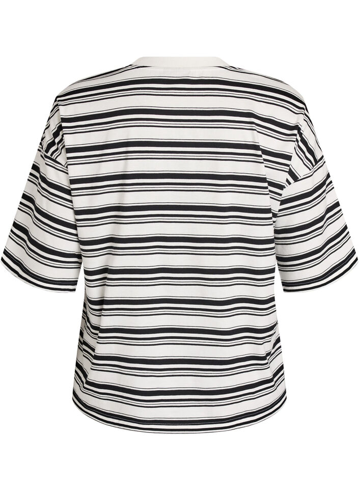 Kastiges T-Shirt mit Streifenmuster, Schwarz, Packshot image number 1