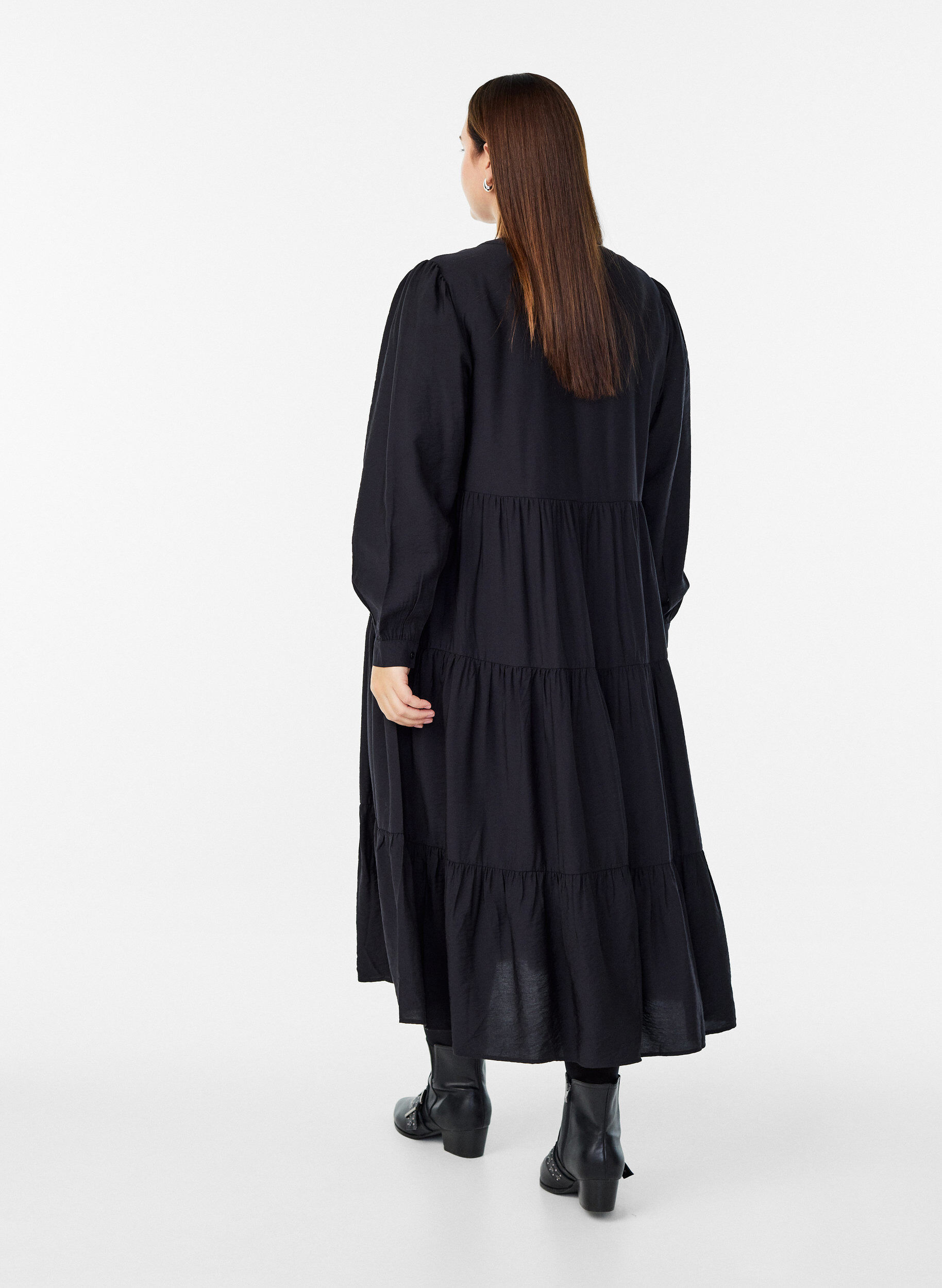 Zizzi Midikleid mit V-Ausschnitt und A-Linienform, Schwarz, Model image number 1