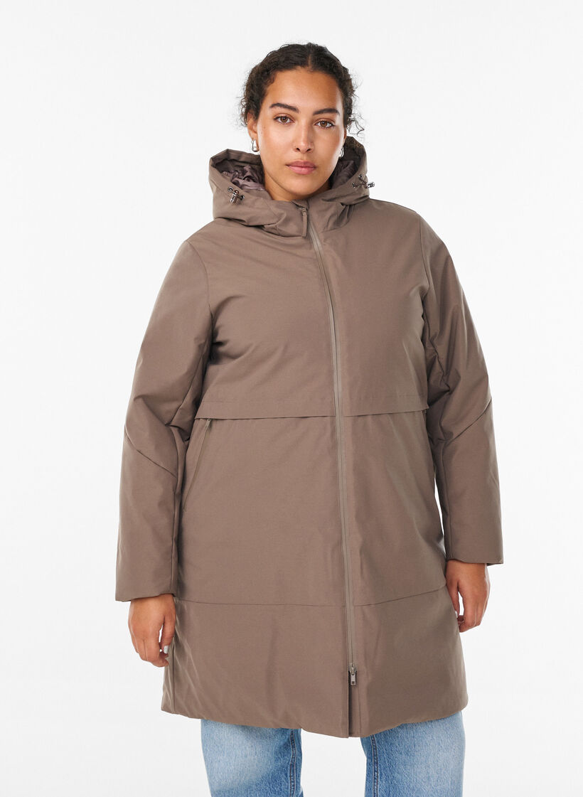 Winterjacke mit verstellbarer Taille, Braun, Model image number 0