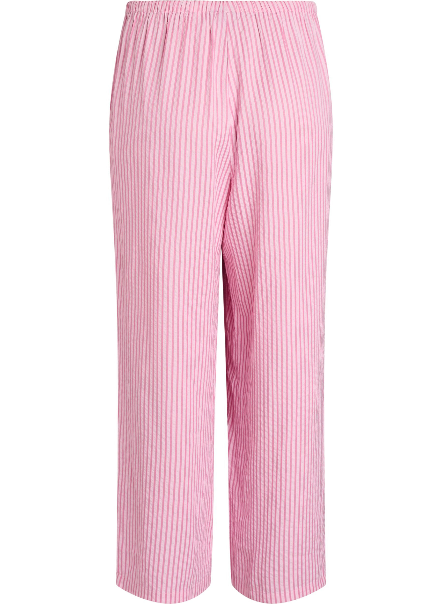 Zizzi Lockere Pyjamahose aus Seersucker mit hoher Taille, Pink, Packshot image number 1