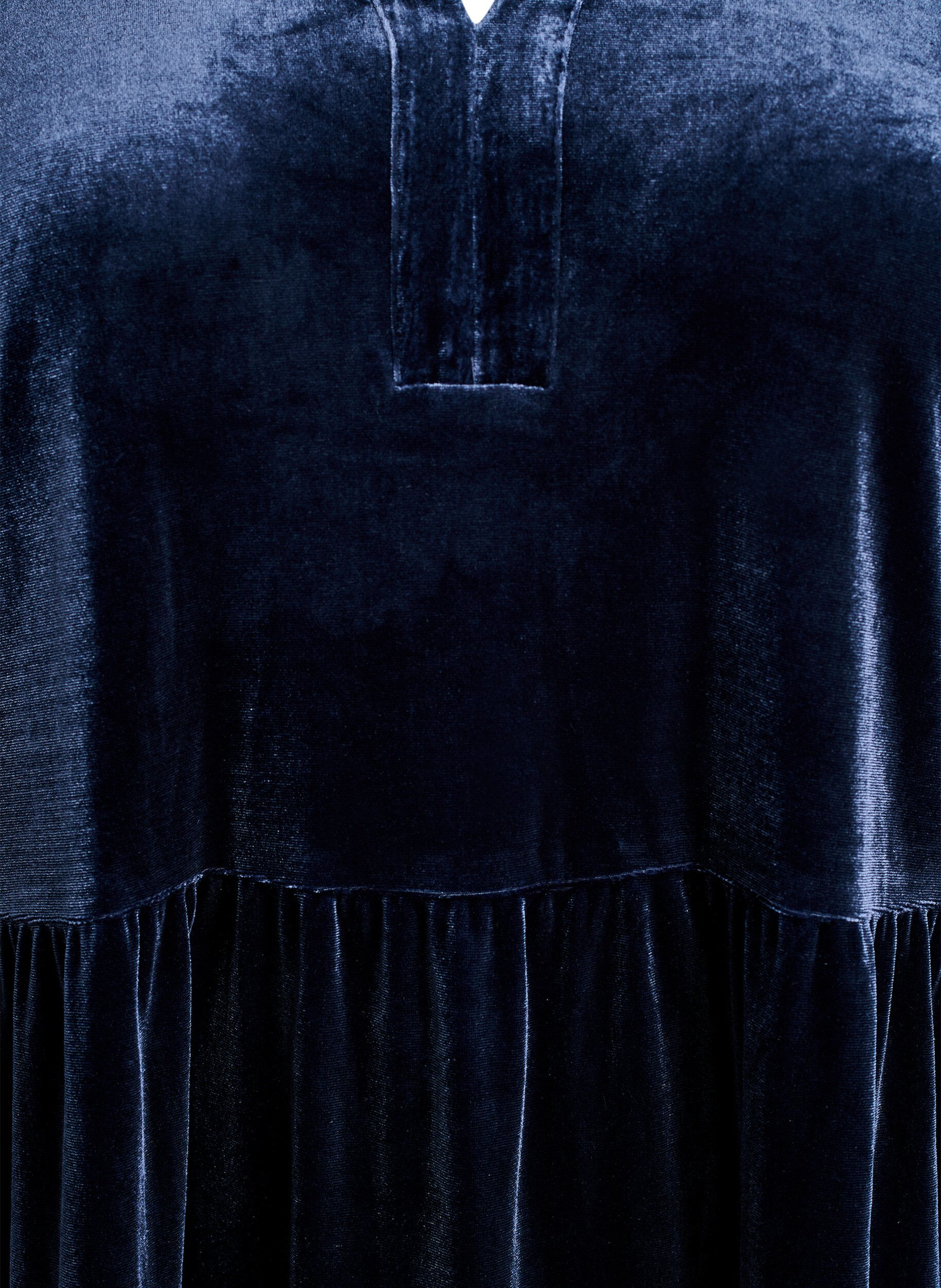 Zizzi Kurzes Kleid aus Velours mit R&uuml;schenkragen und langen &Auml;rmeln, Blau, Packshot image number 2