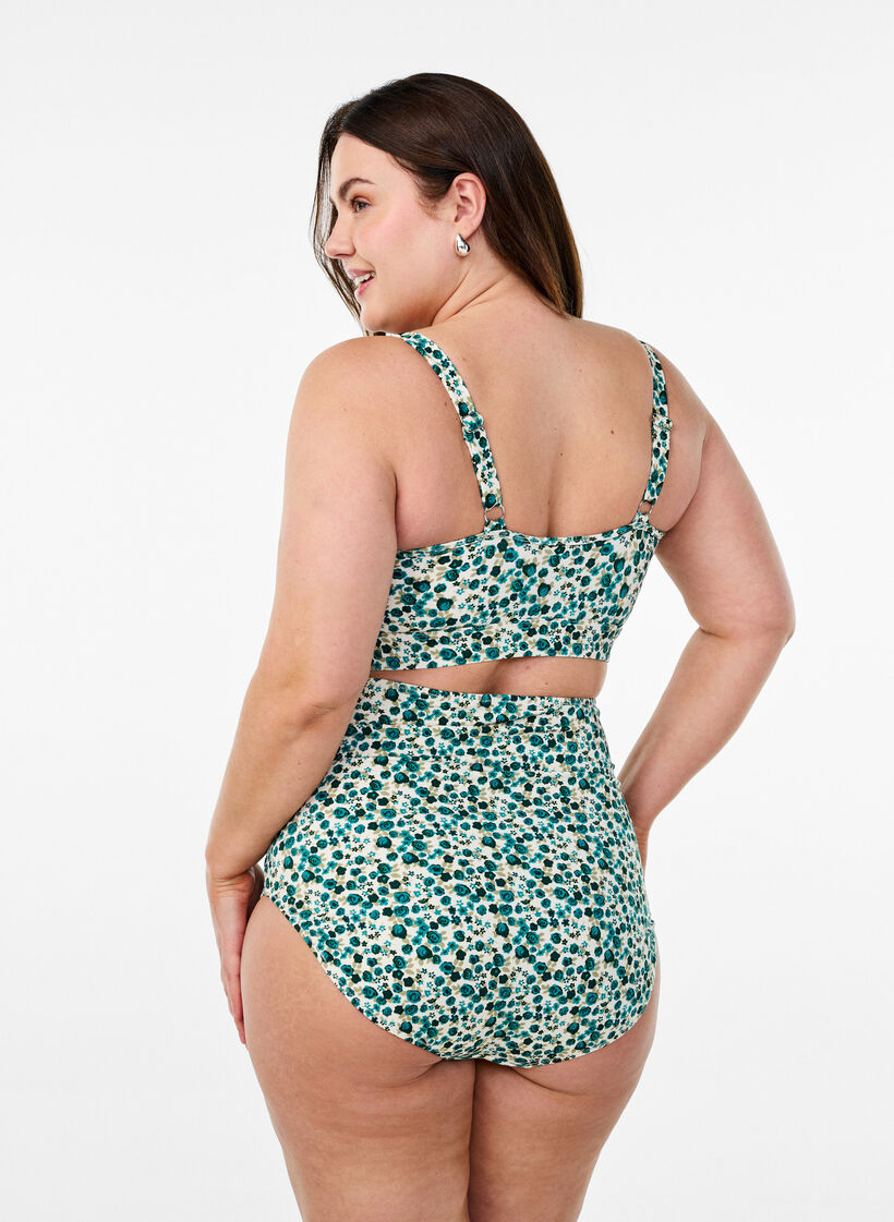 Gebl&uuml;mtes Bikinioberteil mit R&uuml;schendetails, Gr&uuml;n, Model image number 2