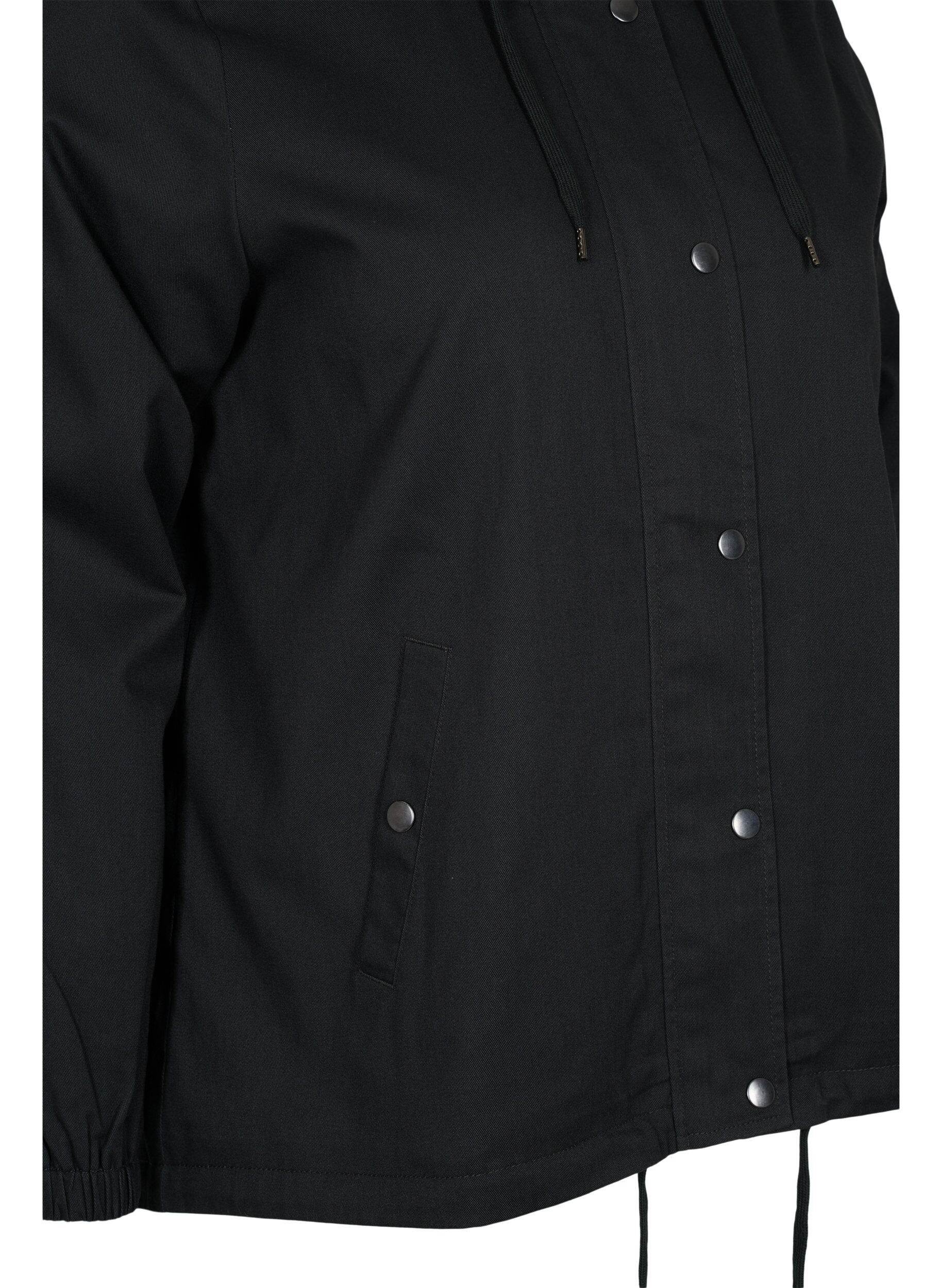 Zizzi Kurze Parkajacke mit Kapuze und Kordelzug, Black, Packshot image number 3