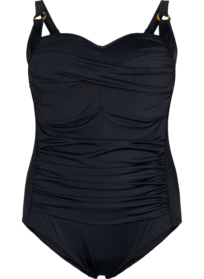 Gepolsterter Badeanzug mit Drapierungen, Schwarz, Packshot image number 0