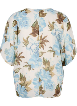Kurzarm Bluse mit Bindebändern und Print , Cloud Dancer Flower , Packshot image number 1