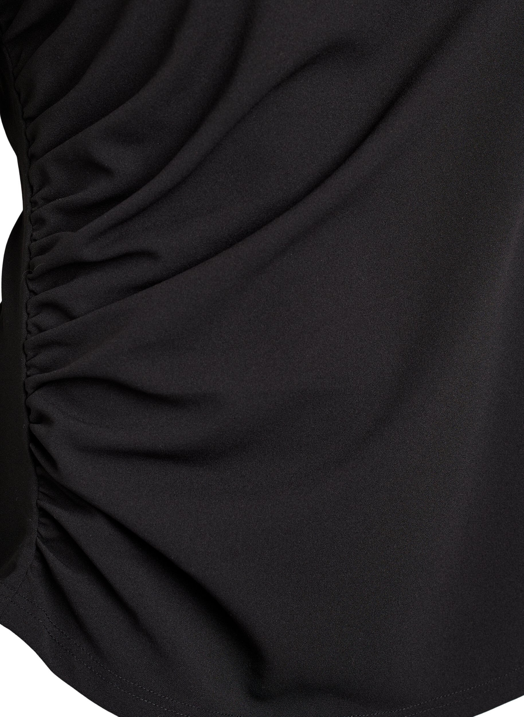 Zizzi Kurzarmbluse mit Raffung und asymmetrischem Saum, Schwarz, Packshot image number 3