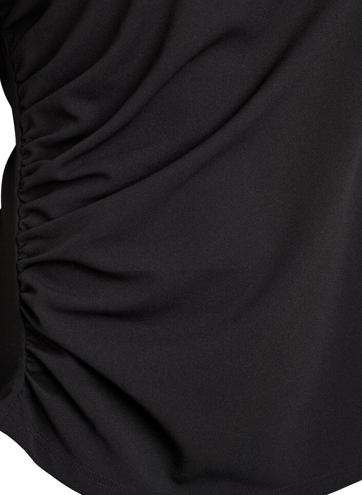 Kurzarmbluse mit Raffung und asymmetrischem Saum, Schwarz, Packshot image number 3