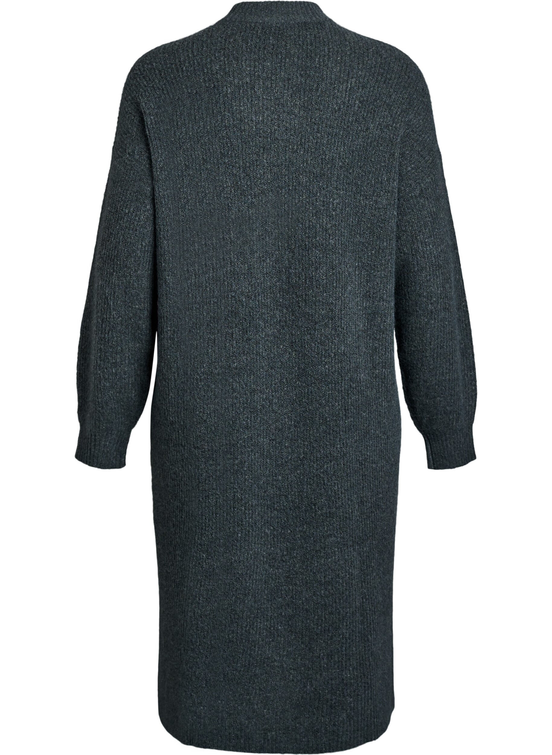 Zizzi Langes Strickkleid mit hohem Kragen, Gr&uuml;n, Packshot image number 1