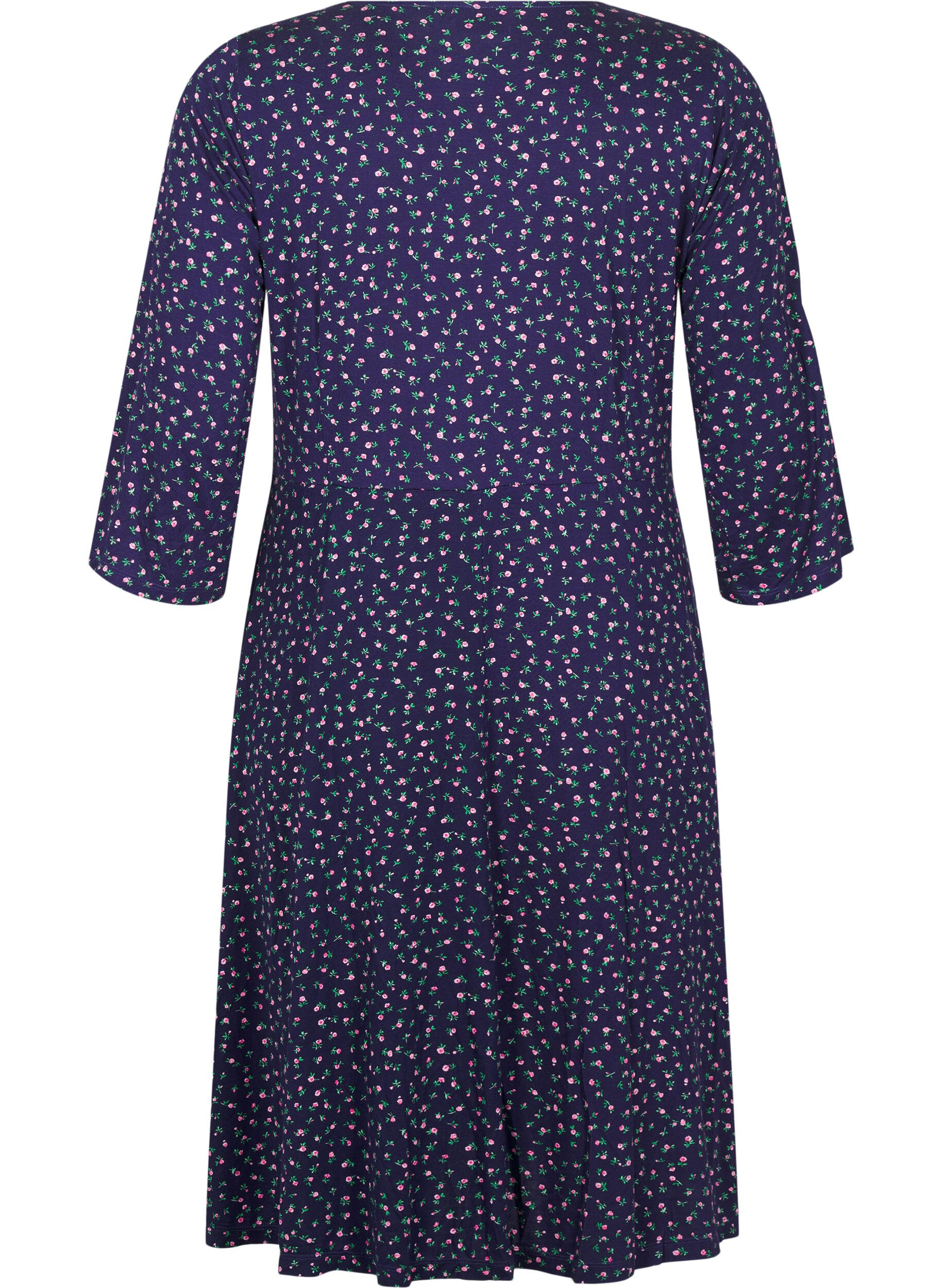 Zizzi Wickelkleid mit floralem Muster und 3/4-&Auml;rmeln, Evening Blue Ditsy, Packshot image number 1