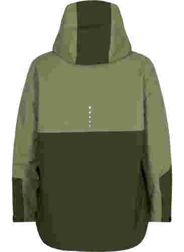 Wasserdichte Shell-Jacke mit Kapuze und Reflektoren, Forest Night Comb, Packshot image number 1