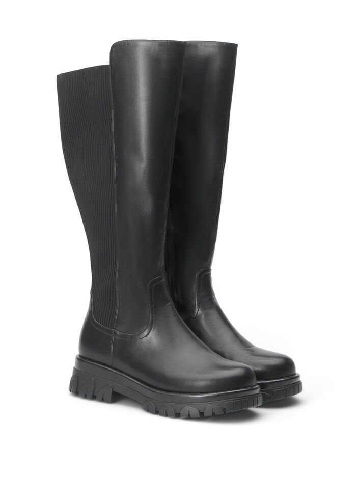 Extra-Weite - Hoher Stiefel mit Gummizug und Reißverschluss, Schwarz, Packshot image number 1