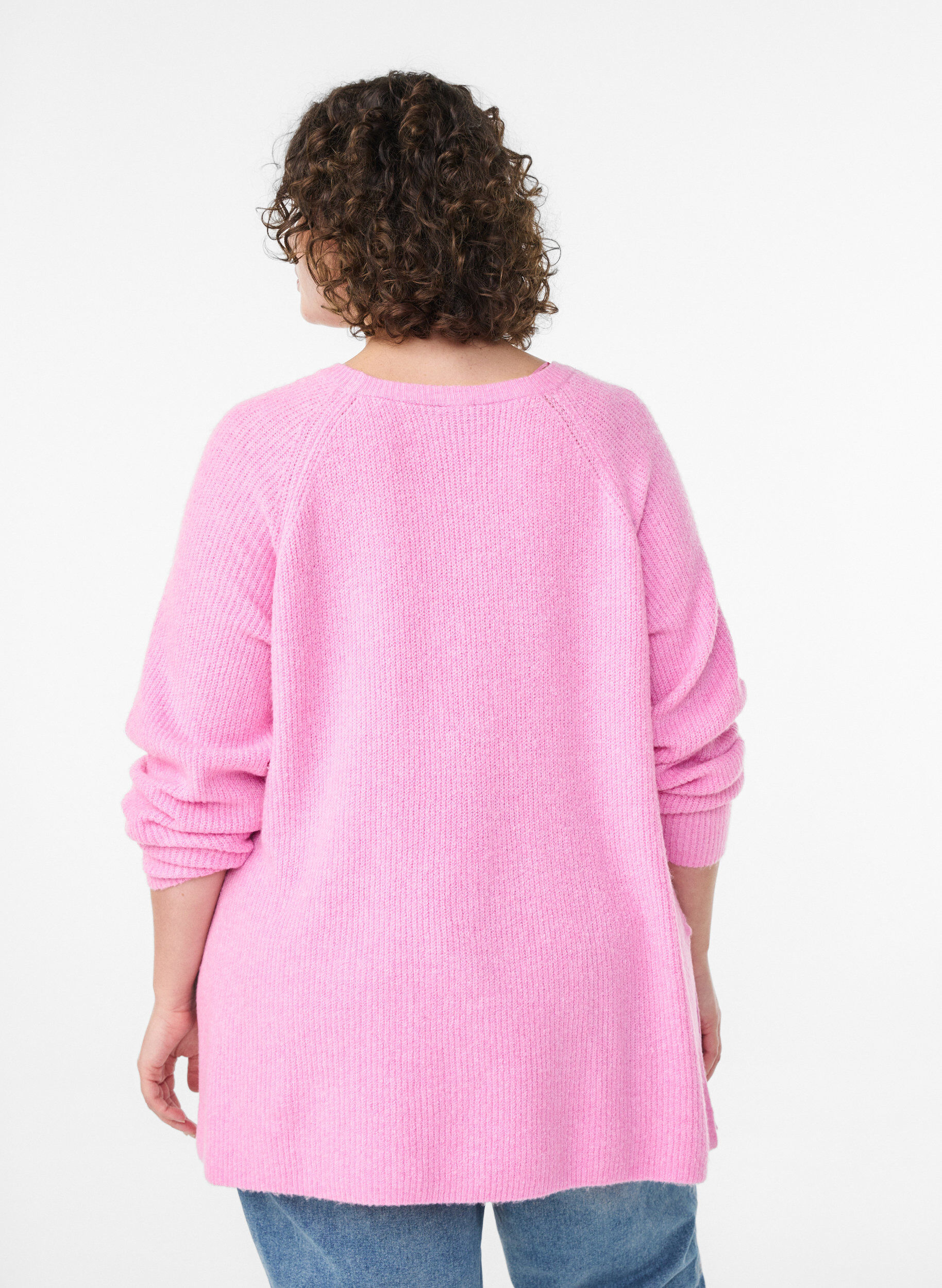 Zizzi Strickpullover mit Diagonalmuster und Raglan&auml;rmeln, Pink, Model image number 2