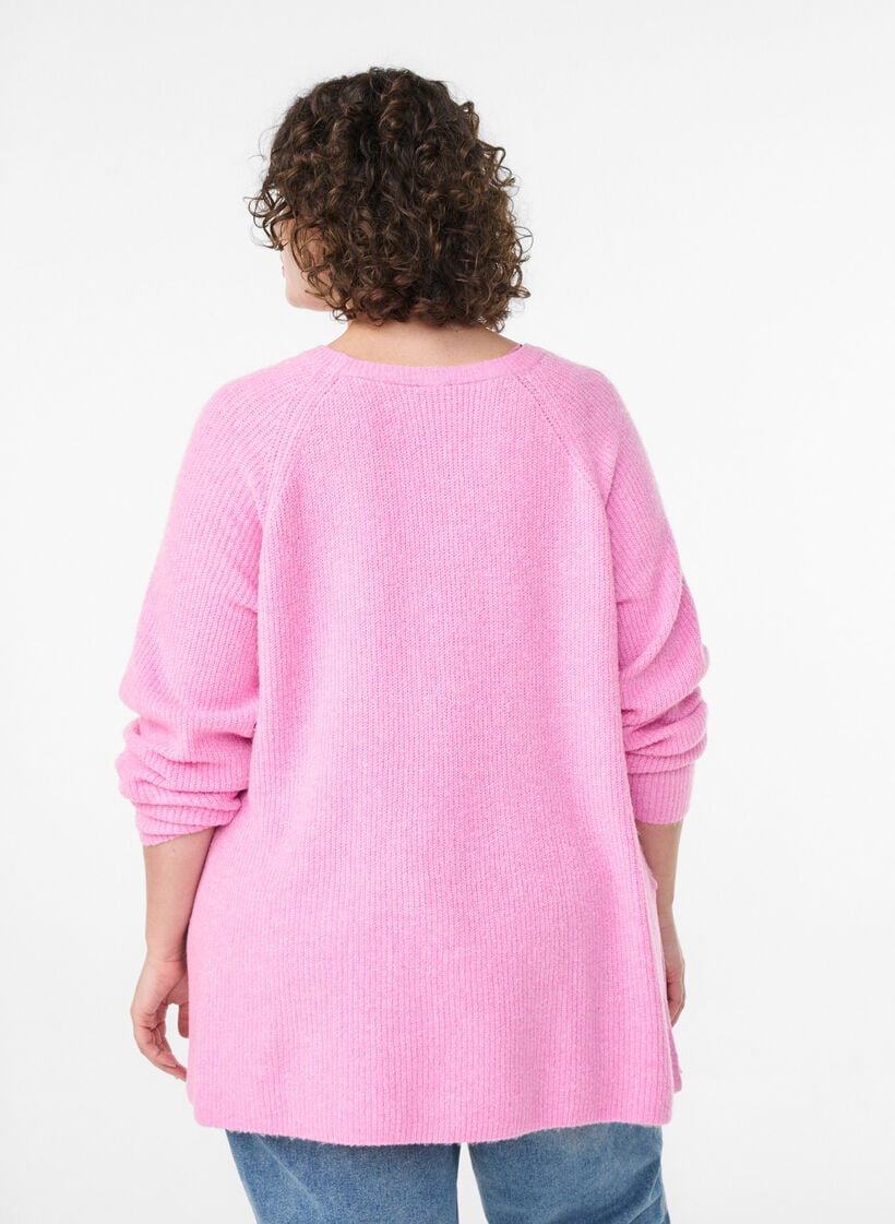 Strickpullover mit Diagonalmuster und Raglan&auml;rmeln, Pink, Model image number 2
