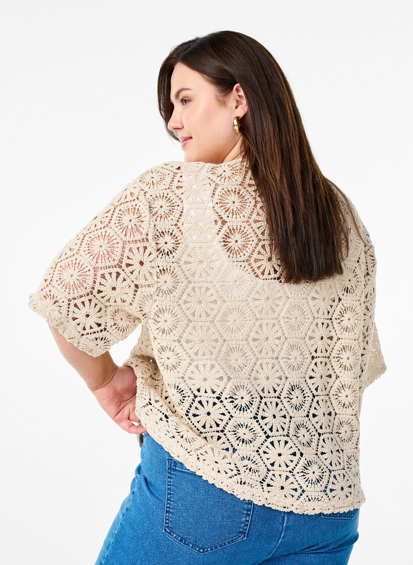 Häkel Cardigan mit kurzen Ärmeln, Beige, Model image number 2