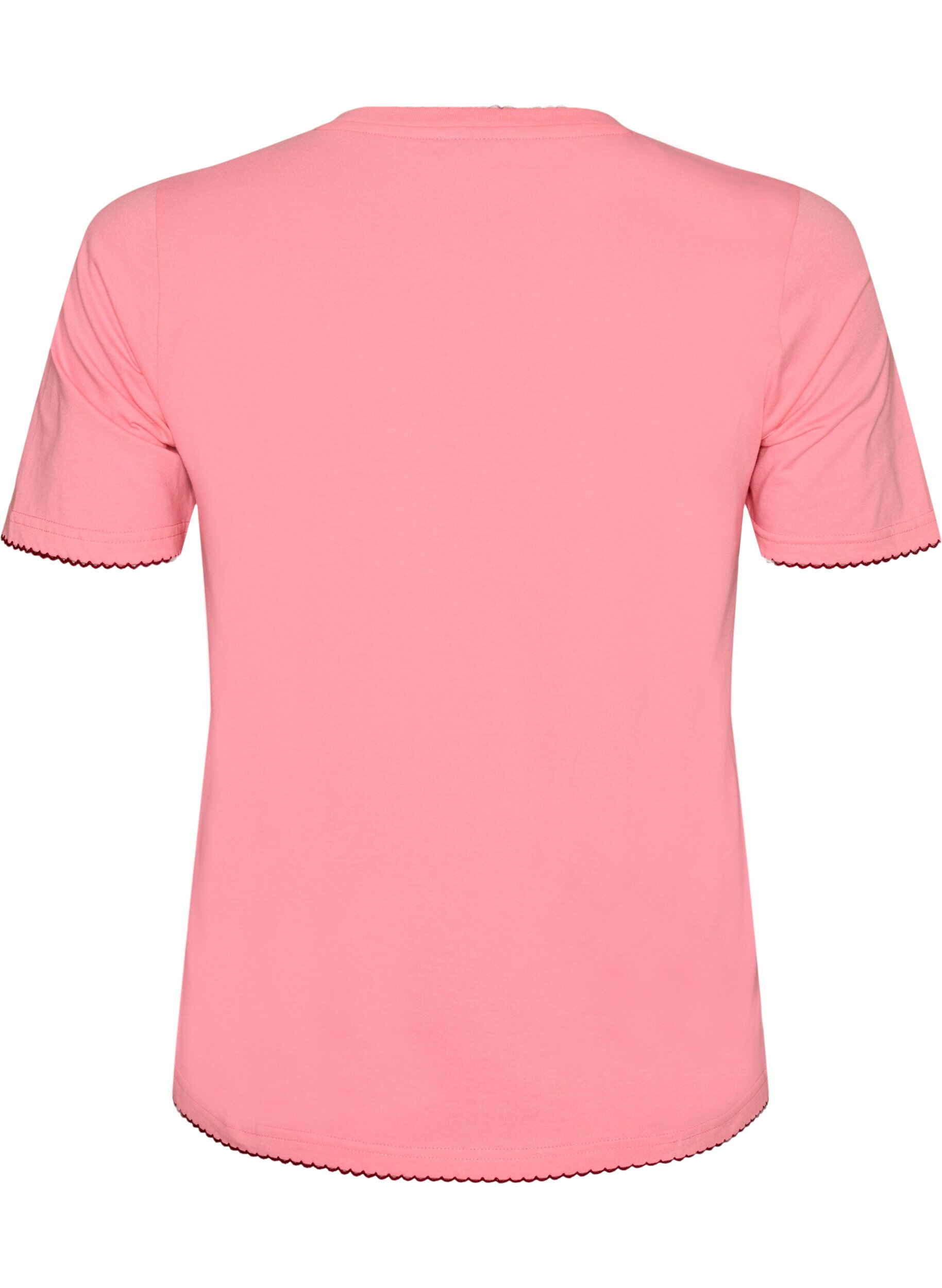 ZizziT-Shirt aus Baumwolle mit gewellten Kontrastkanten, Pink, Packshot image number 1