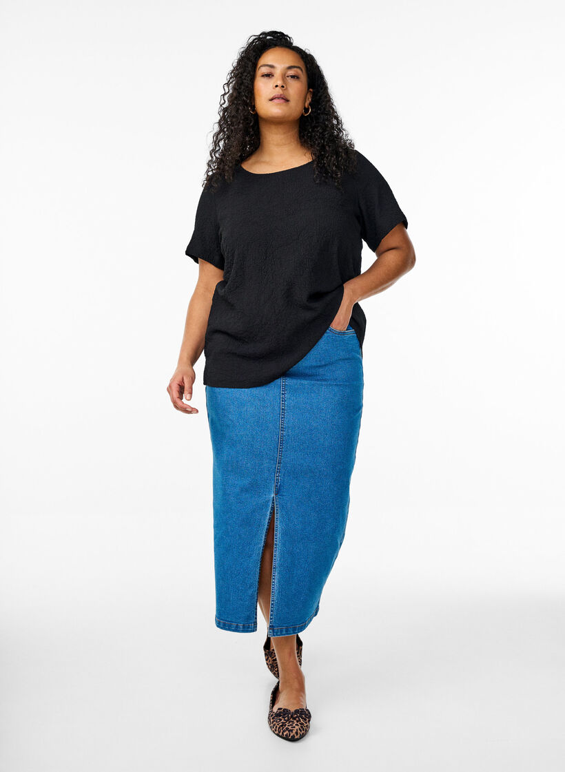 FLASH - Bluse mit Struktur und kurzen Ärmeln, Schwarz, Model image number 1