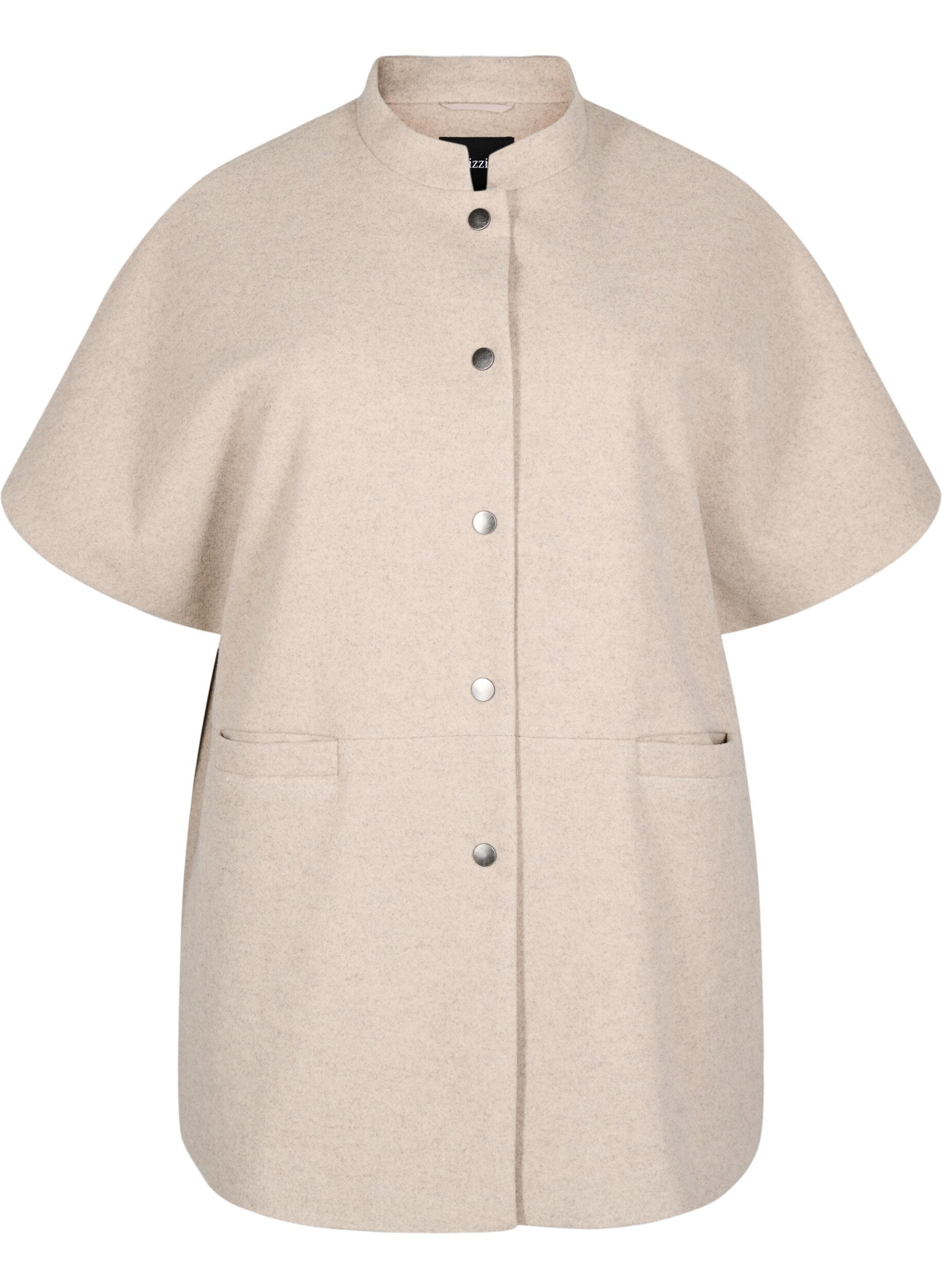 Zizzi Cape-Jacke in Wolloptik mit kurzen &Auml;rmeln, Simply Taupe Mel., Packshot image number 0
