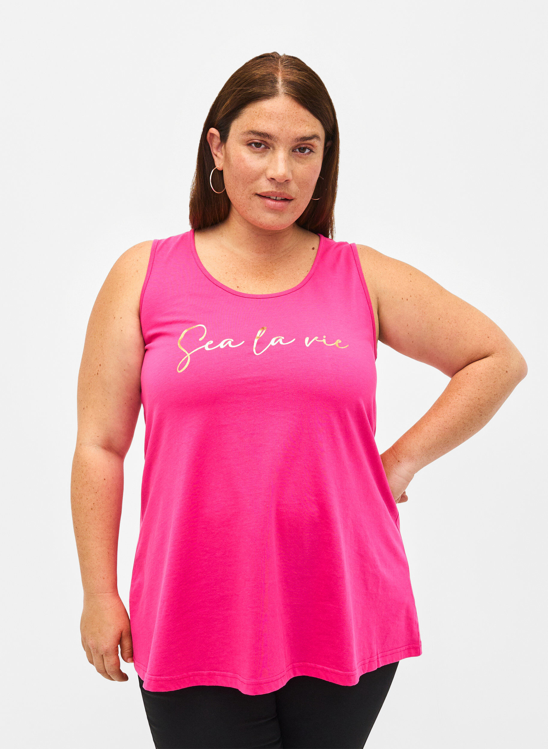 Zizzi Top aus Baumwolle mit A-Linie, Pink, Model image number 0