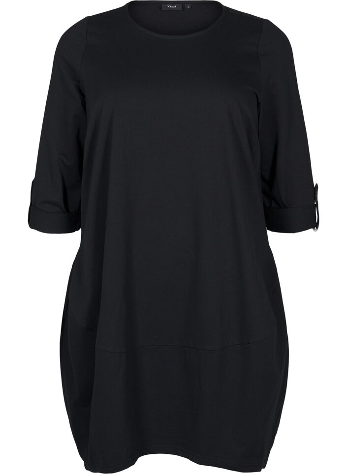 Baumwollkleid mit Ballon-Passform, Schwarz, Packshot image number 0