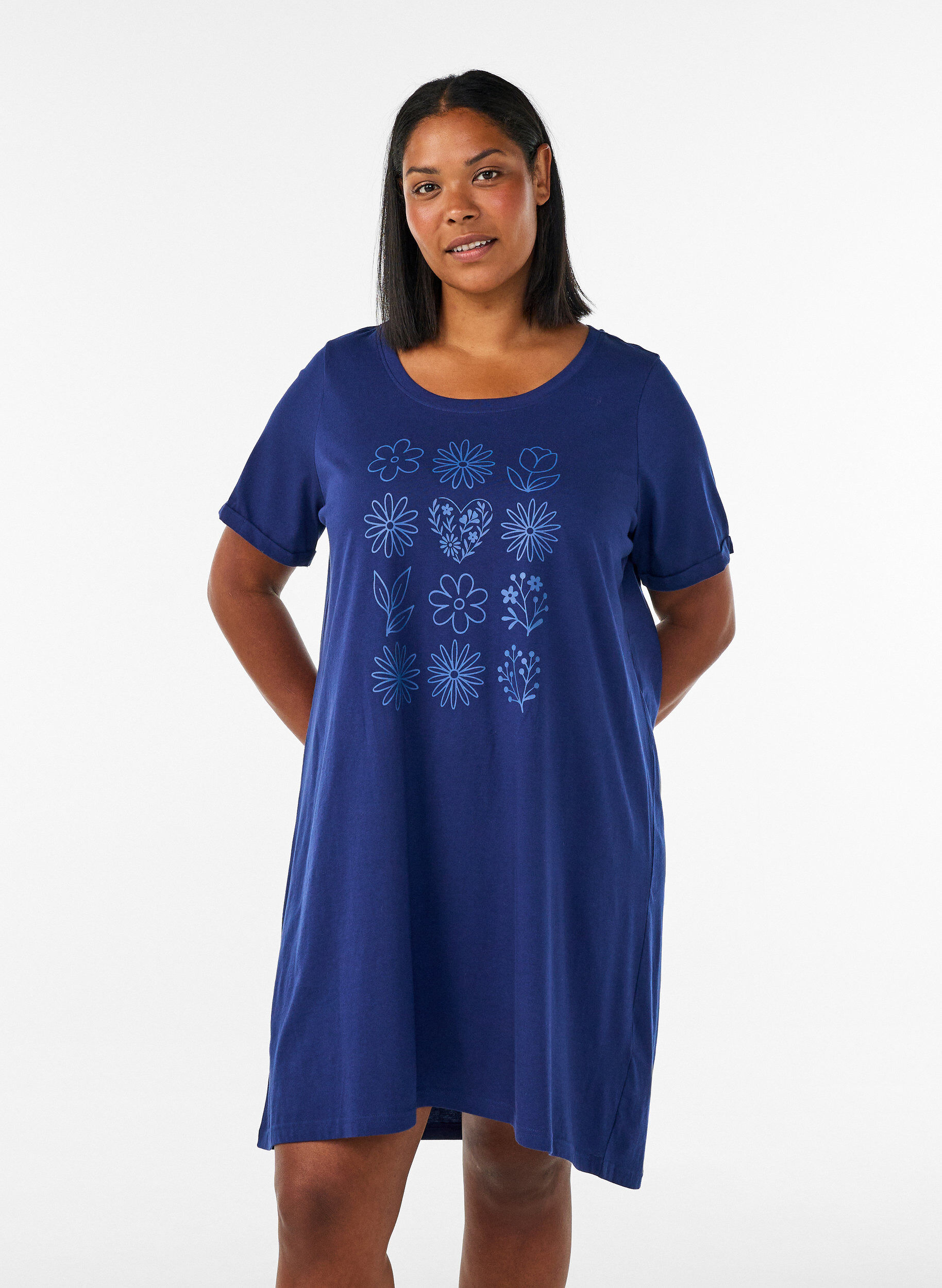 ZizziKurz&auml;rmeliges Nachthemd aus Bio-Baumwolle, Blau, Model image number 0