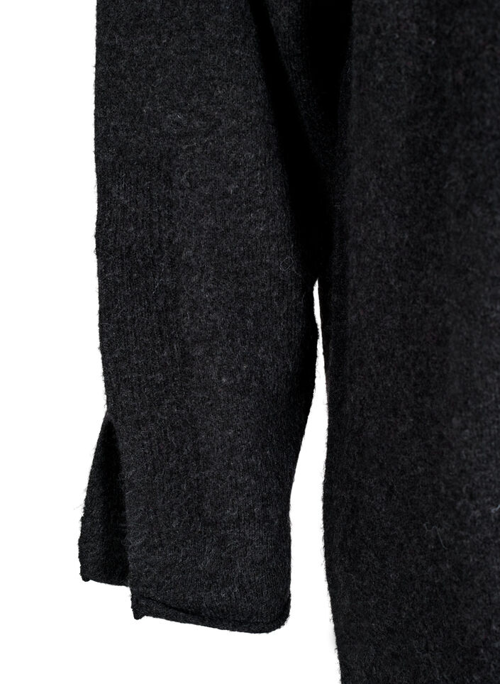 Strickkleid mit Schlitzen, Dark Grey Melange, Packshot image number 3