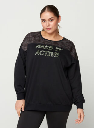 Sweatshirt mit Printdetails, Black, Model image number 0