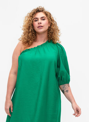 One-Shoulder-Kleid aus Viskose, Deep Mint, Model image number 2