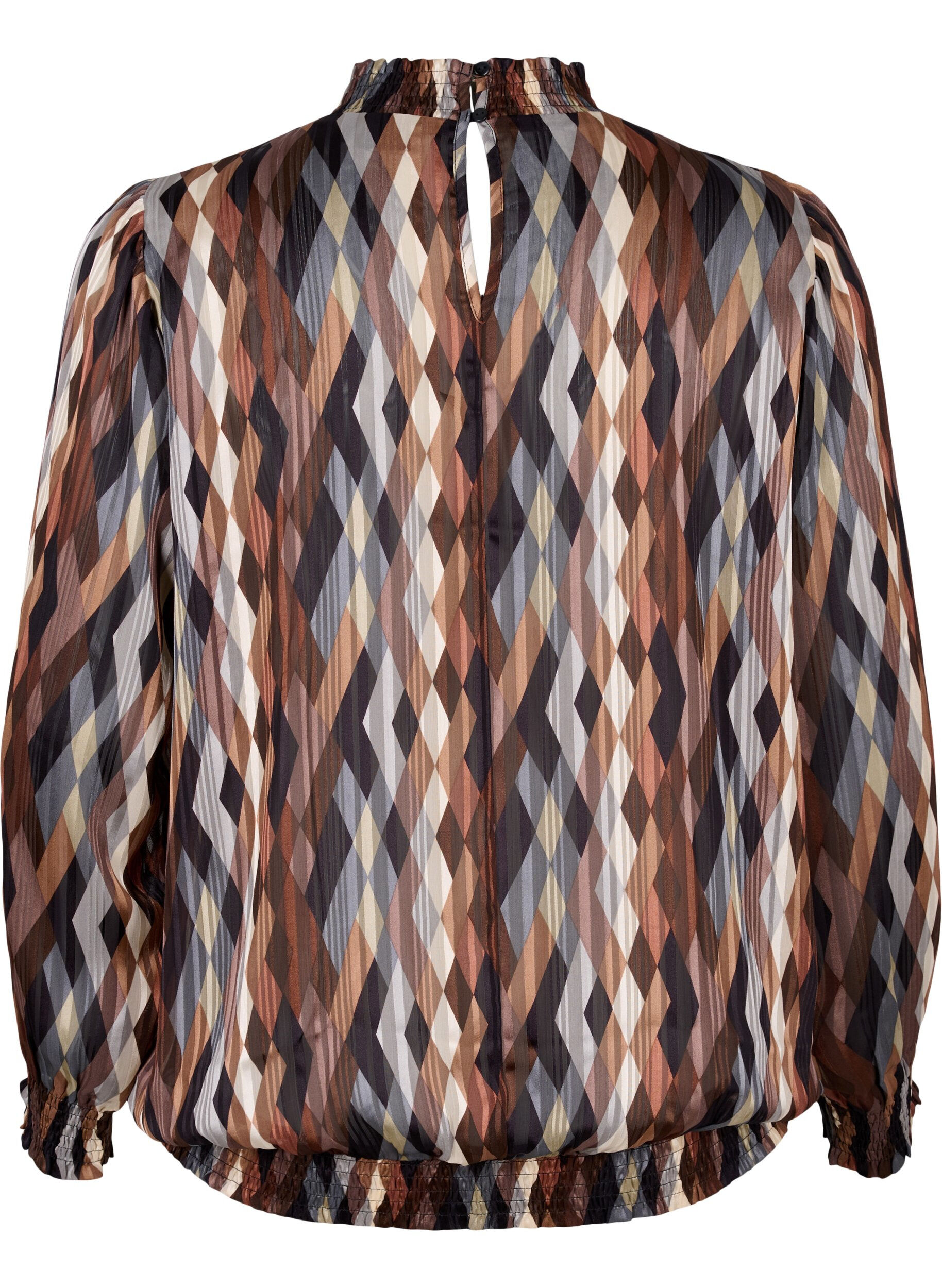 Zizzi Bedruckte Bluse mit Smock, Earthy Zig Zag, Packshot image number 1